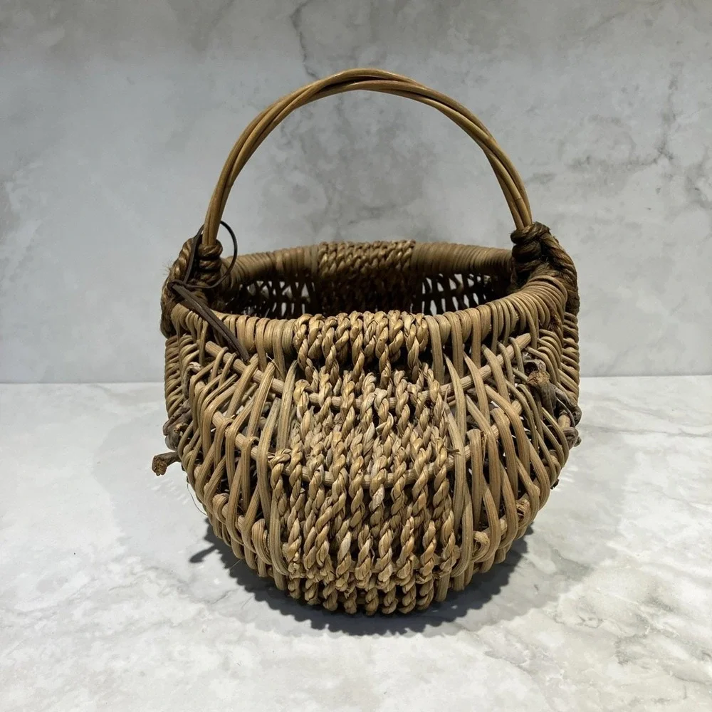 Vintage Woven Buttocks/Butt Basket Primitive Folk Art Rustic Egg Gathering Boho